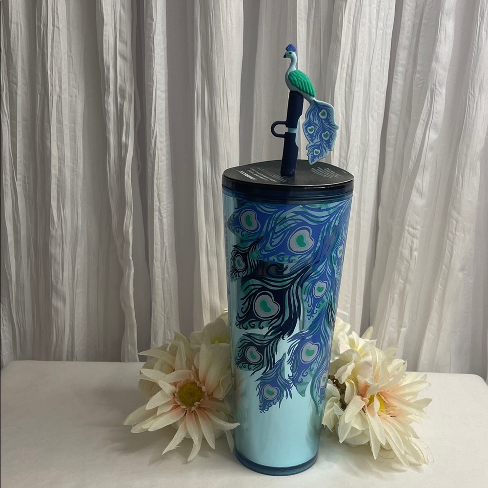 Starbucks 2024 Silicone Straw Topper Cup with Peacock Design NWT